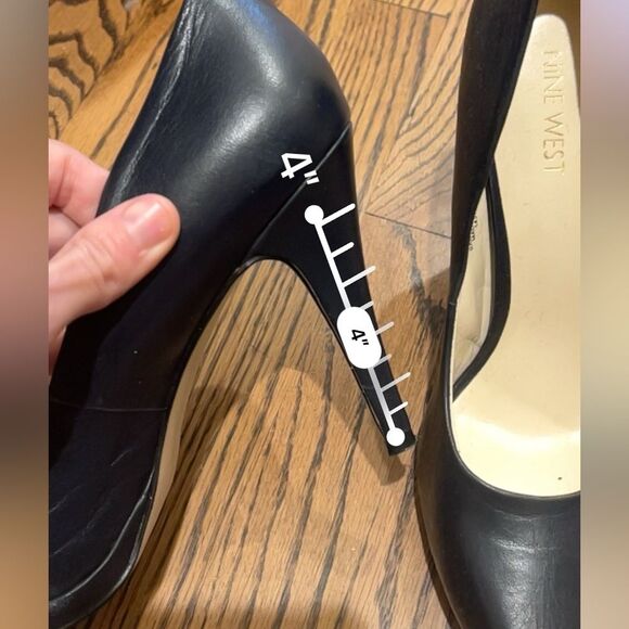 Nine West Rocha black leather almond toe slip on platform heels size 7.5 pumps - Picture 15 of 16